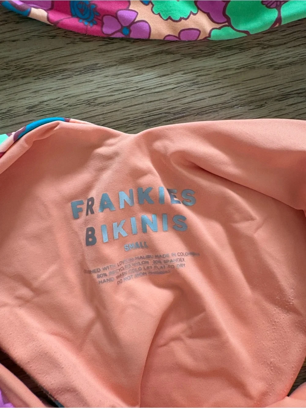 Frankie's Bikinis Peach Floral Trim Bikini Top